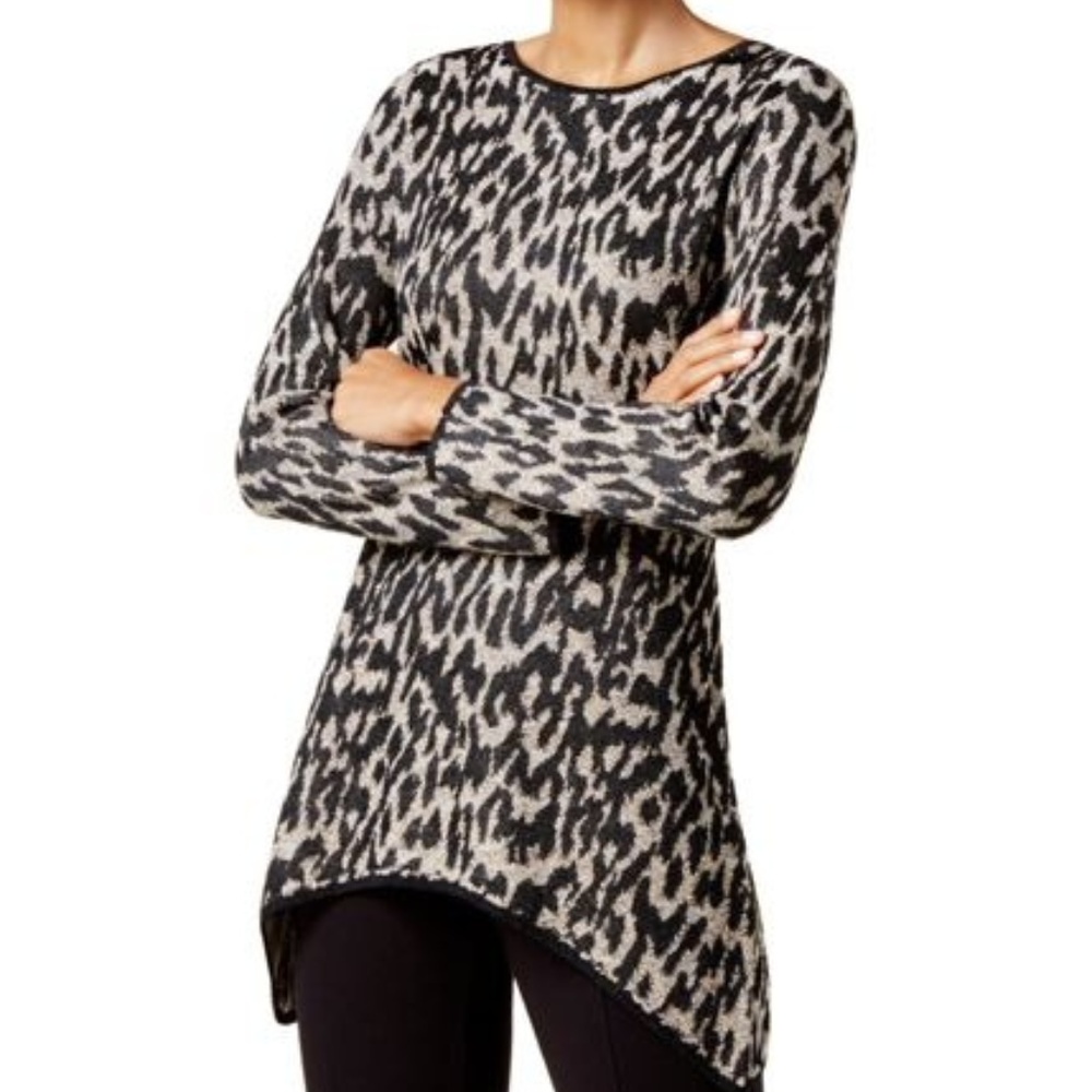 INC Womens Handkerchief-Hem Leopard Print with flecks of gold